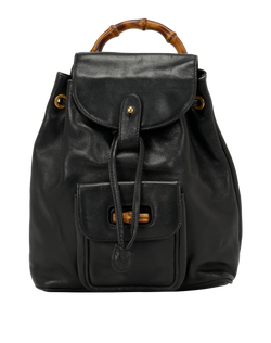 Vintage Bamboo Backpack, Leather, Black, 0030, 1*